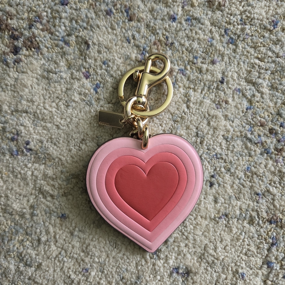 Coach Pink Heart Bag Charm Keychain with Gold Hardware